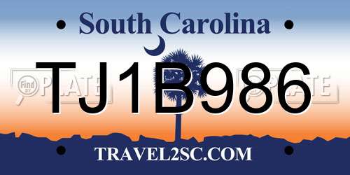TJ1B986 South Carolina License Plate