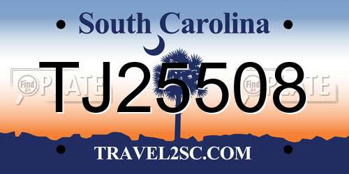 TJ25508 South Carolina License Plate
