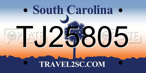 TJ25805 South Carolina License Plate