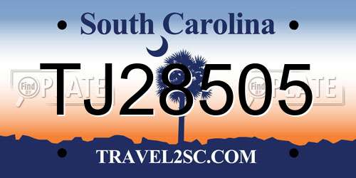 TJ28505 South Carolina License Plate