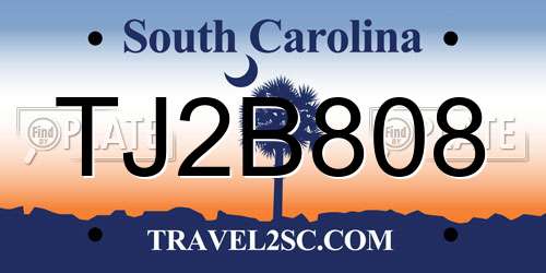 TJ2B808 South Carolina License Plate