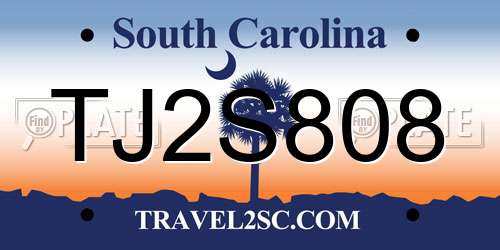 TJ2S808 South Carolina License Plate