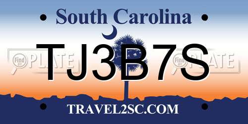 TJ3B7S South Carolina License Plate