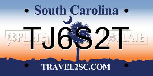 TJ6S2T South Carolina License Plate