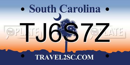 TJ6S7Z South Carolina License Plate