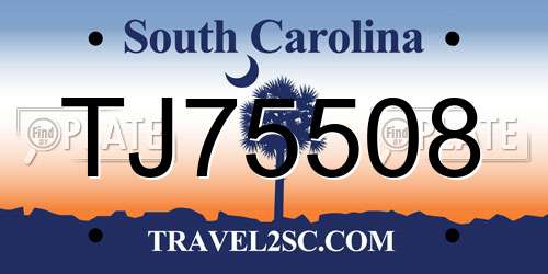 TJ75508 South Carolina License Plate