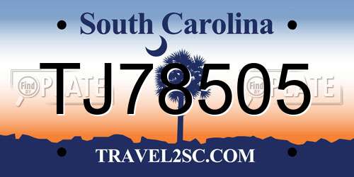 TJ78505 South Carolina License Plate