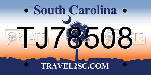 TJ78508 South Carolina License Plate