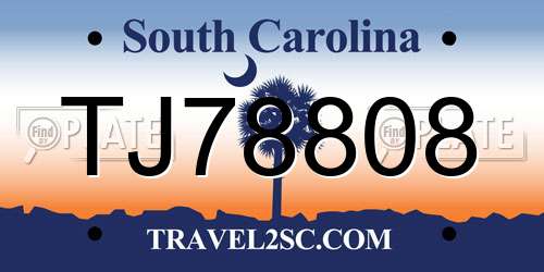 TJ78808 South Carolina License Plate