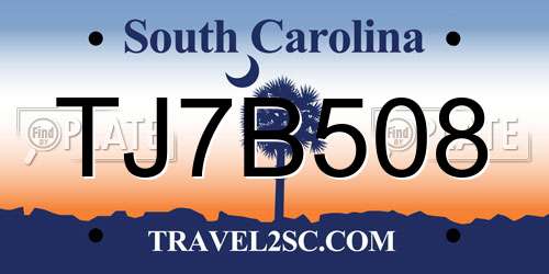TJ7B508 South Carolina License Plate