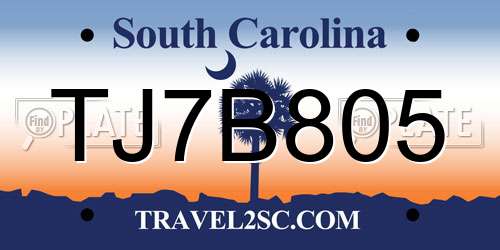 TJ7B805 South Carolina License Plate