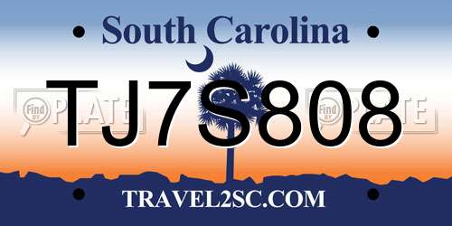 TJ7S808 South Carolina License Plate
