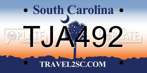 TJA492 South Carolina License Plate