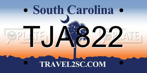 TJA822 South Carolina License Plate