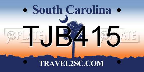 TJB415 South Carolina License Plate