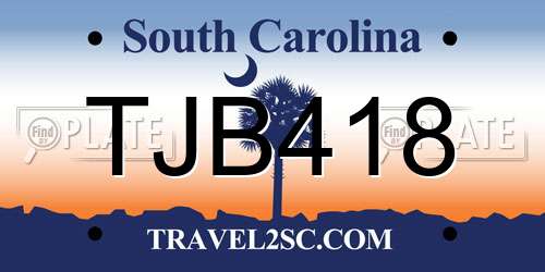 TJB418 South Carolina License Plate