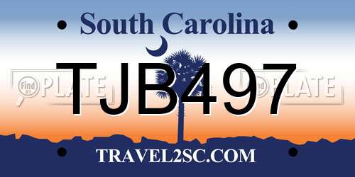 TJB497 South Carolina License Plate