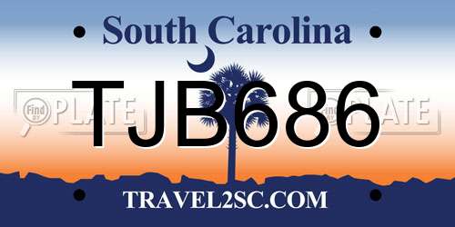 TJB686 South Carolina License Plate