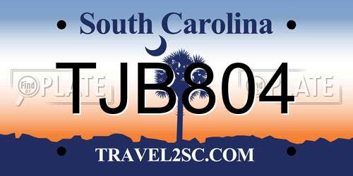 TJB804 South Carolina License Plate