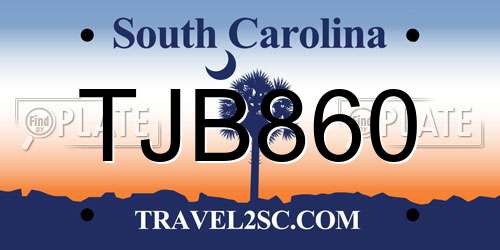 TJB860 South Carolina License Plate