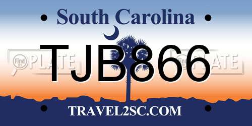 TJB866 South Carolina License Plate