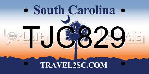 TJC829 South Carolina License Plate