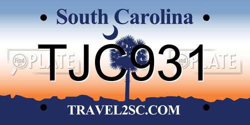 TJC931 South Carolina License Plate