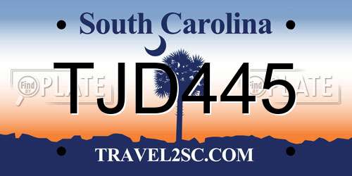 TJD445 South Carolina License Plate