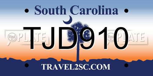 TJD910 South Carolina License Plate