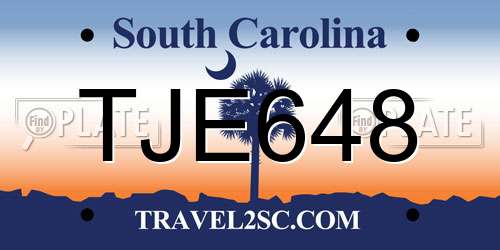 TJE648 South Carolina License Plate