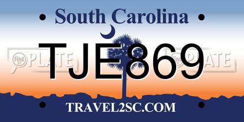 TJE869 South Carolina License Plate