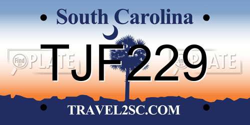 TJF229 South Carolina License Plate