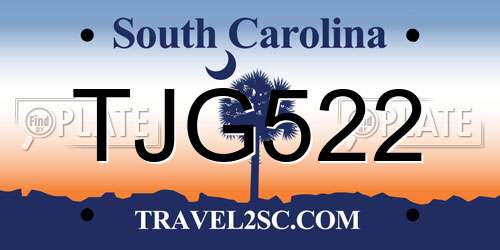 TJG522 South Carolina License Plate