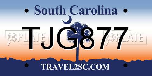 TJG877 South Carolina License Plate
