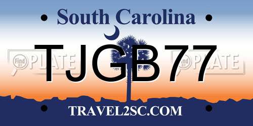 TJGB77 South Carolina License Plate