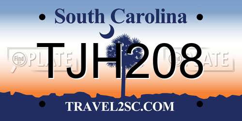 TJH208 South Carolina License Plate