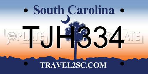 TJH334 South Carolina License Plate