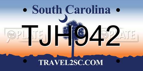 TJH942 South Carolina License Plate