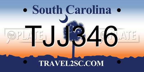 TJJ346 South Carolina License Plate