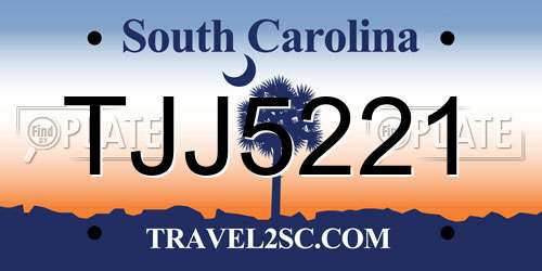 TJJ5221 South Carolina License Plate
