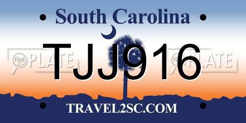 TJJ916 South Carolina License Plate
