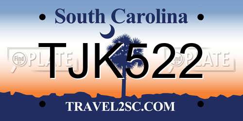 TJK522 South Carolina License Plate