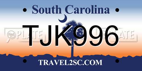 TJK996 South Carolina License Plate