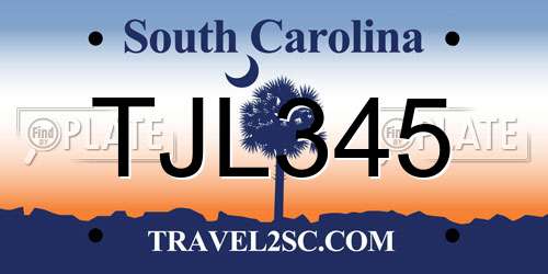 TJL345 South Carolina License Plate