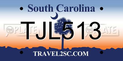 TJL513 South Carolina License Plate