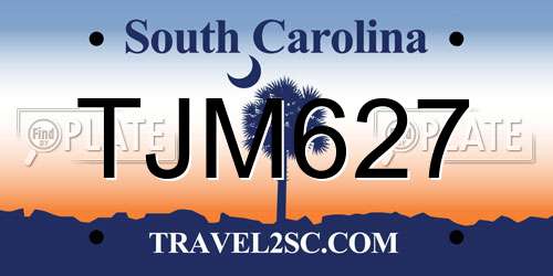 TJM627 South Carolina License Plate