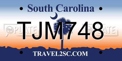 TJM748 South Carolina License Plate