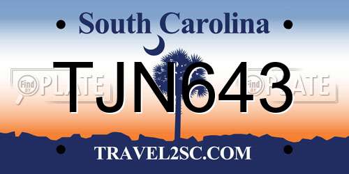 TJN643 South Carolina License Plate
