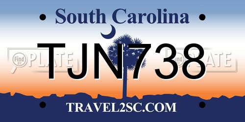 TJN738 South Carolina License Plate