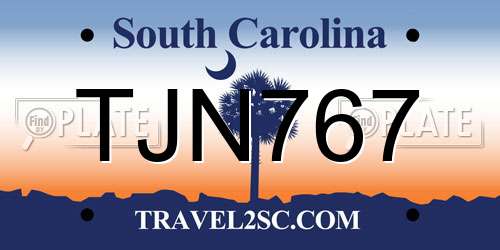 TJN767 South Carolina License Plate
